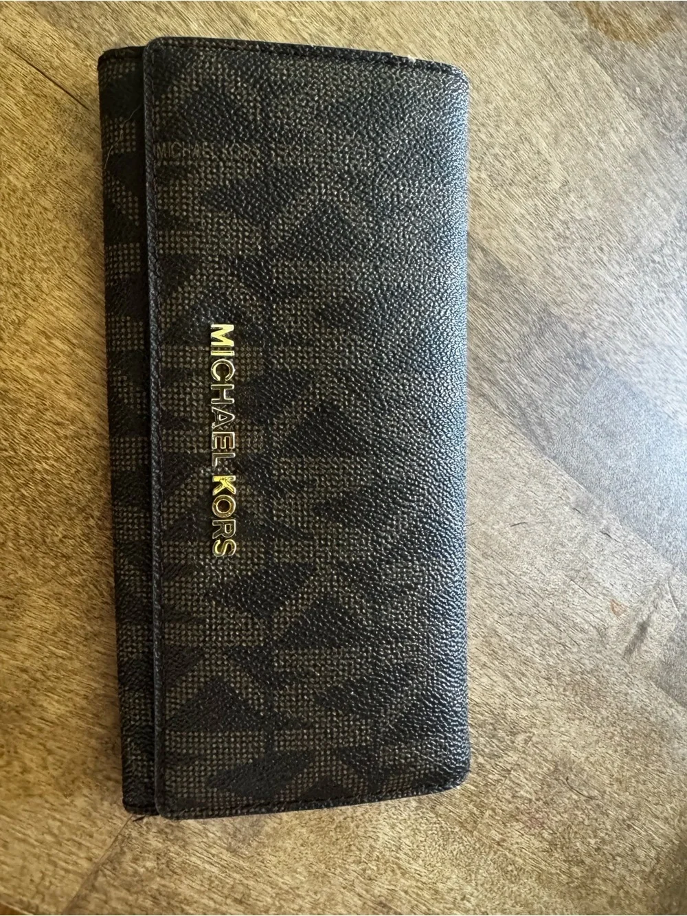 Michael Kors Men’s Black Signature Logo Card Holder with Gold Accent